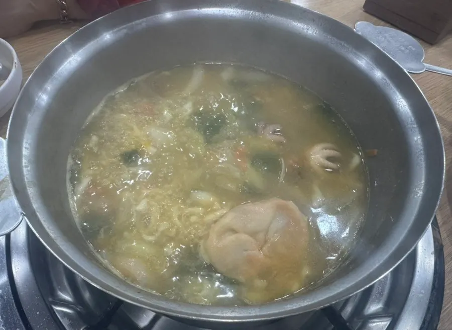 Seafood mandu jeongol with extra dumplings added