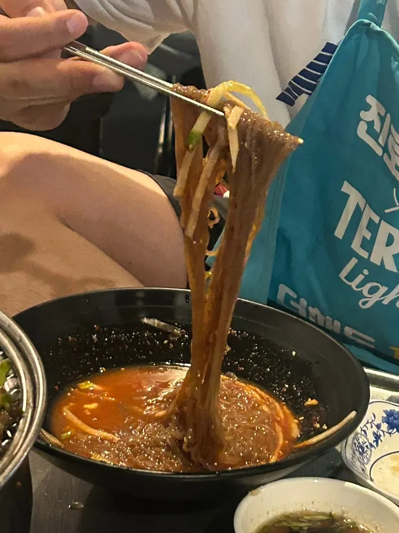 Bibim naengmyeon noodles mixed with sauce