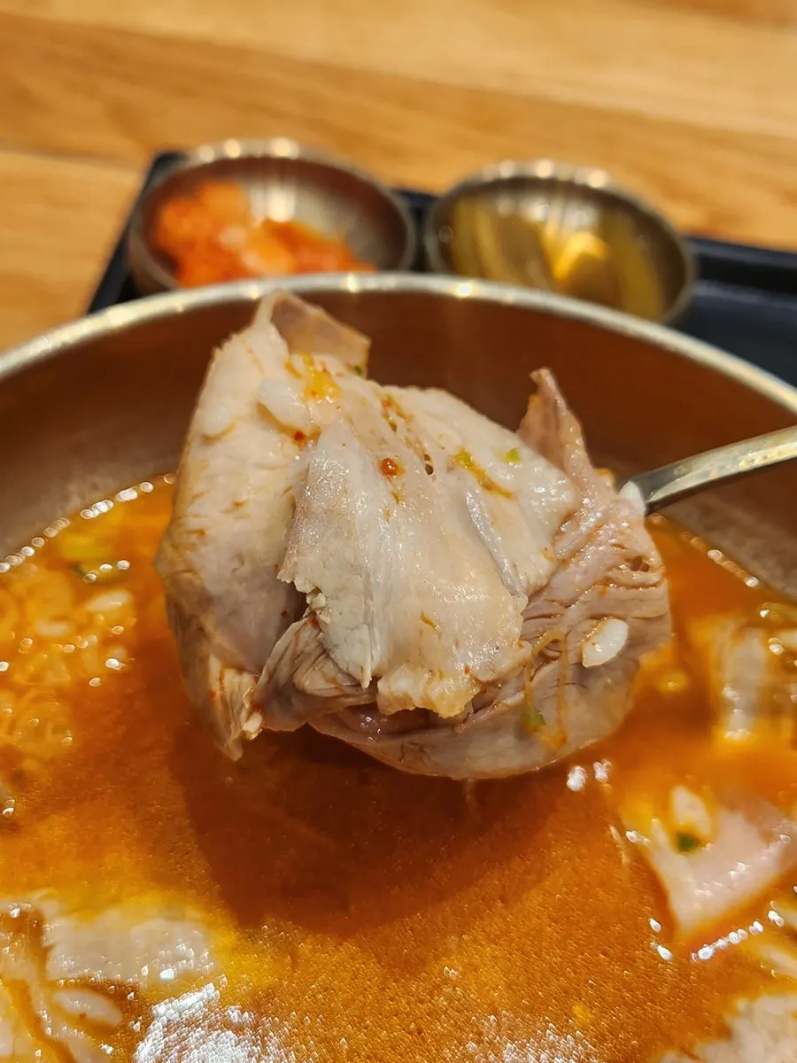 돼지고기 고명이 푸짐하게 덮인 돼지곰탕