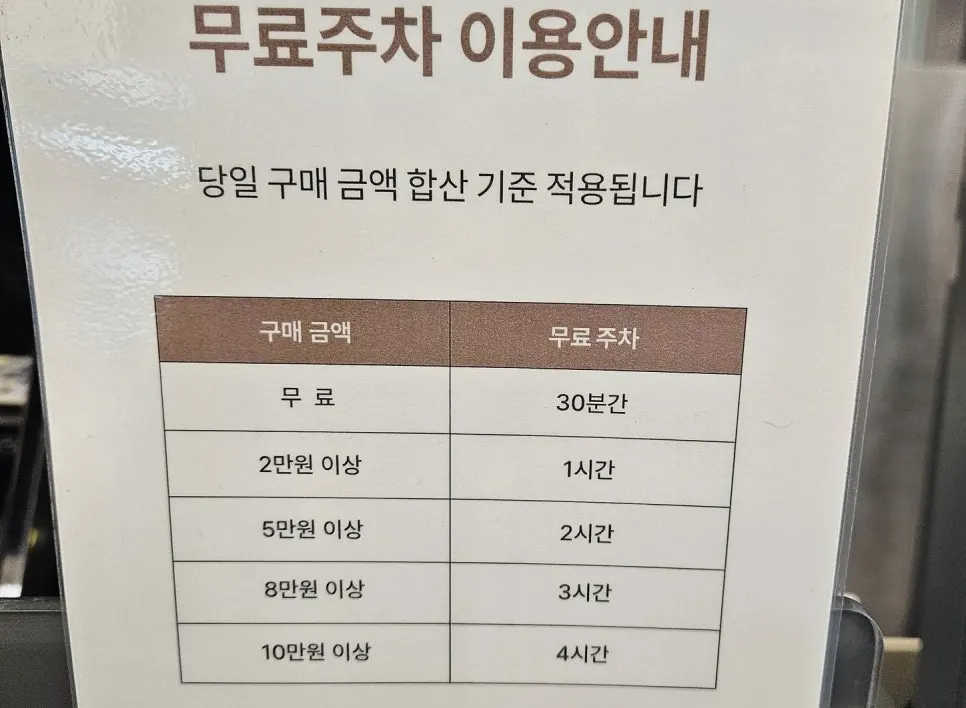 동탄 롯데백화점 구매금액별 무료 주차 안내