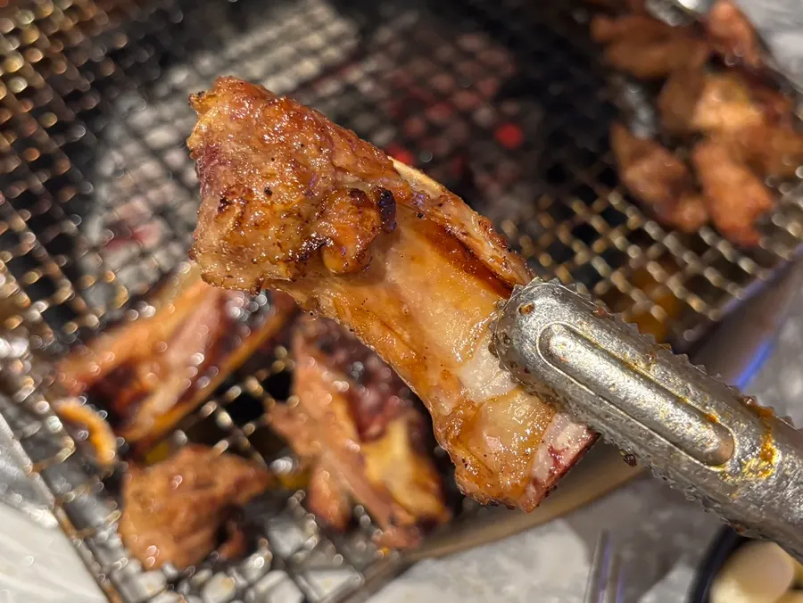 Close-up of real pork galbi with charcoal aroma