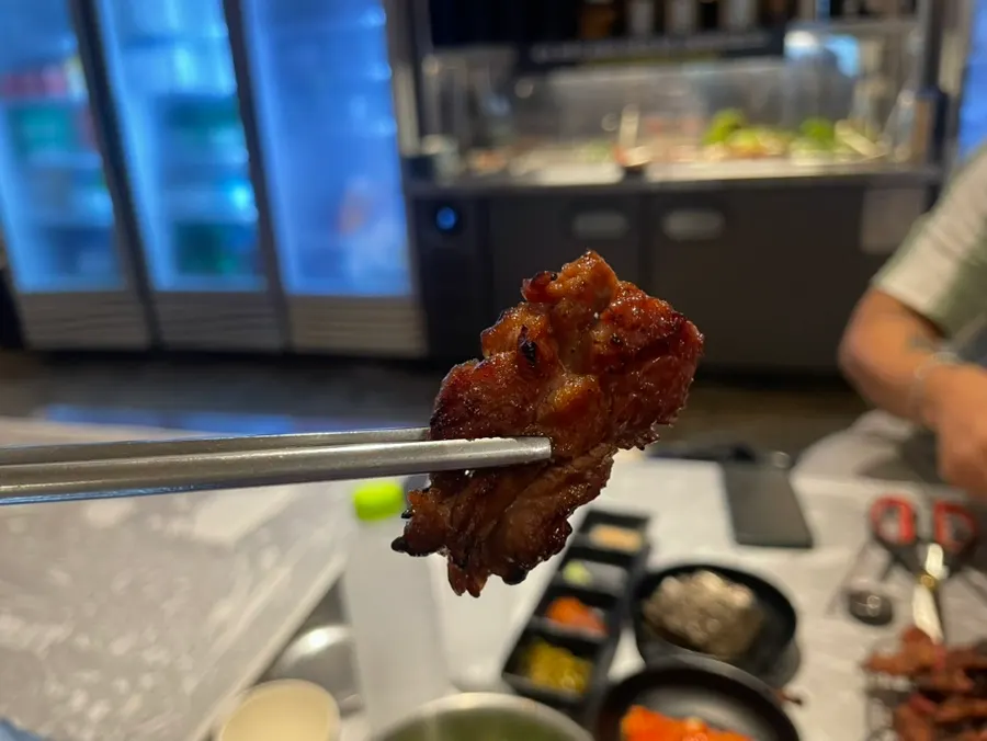 Close-up of well-grilled pork galbi