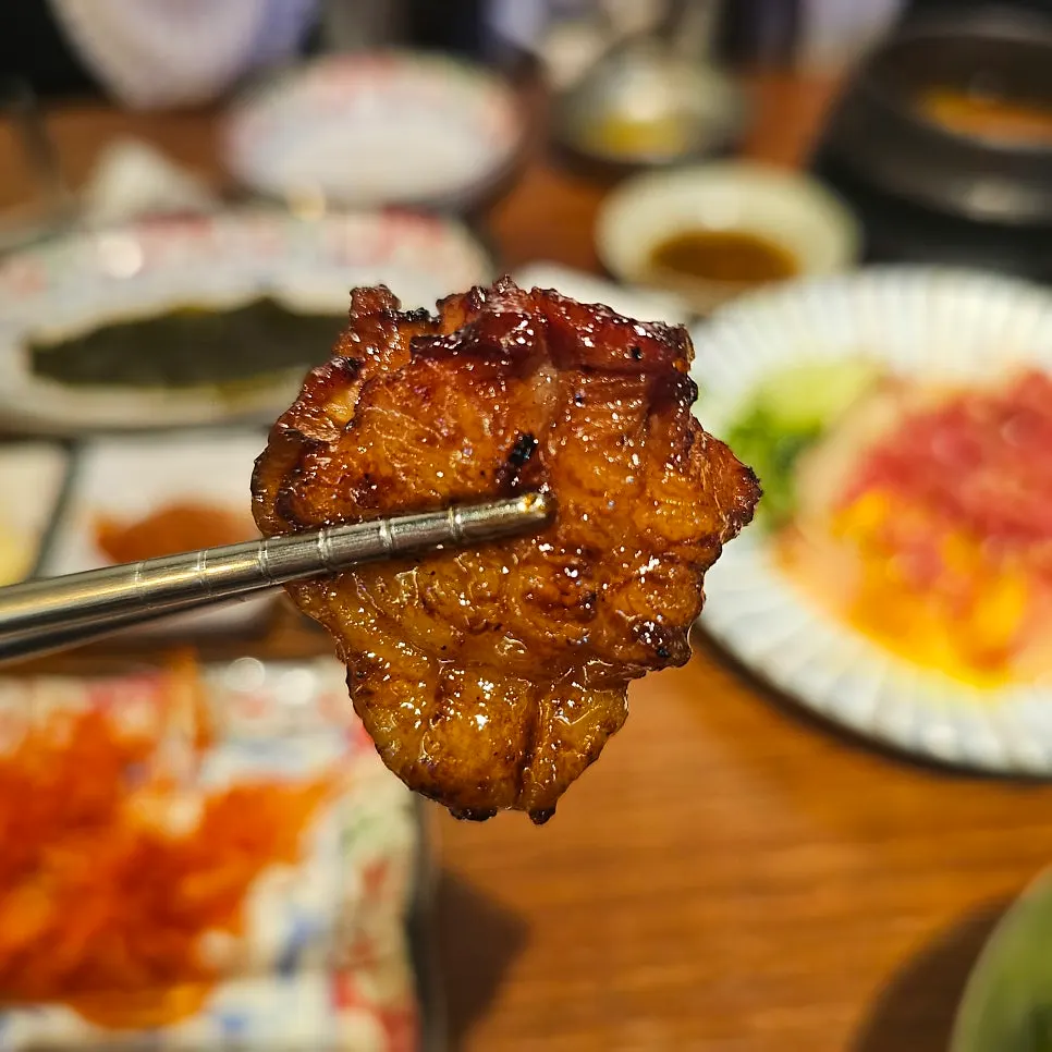 Tender marinated pork with a smoky char