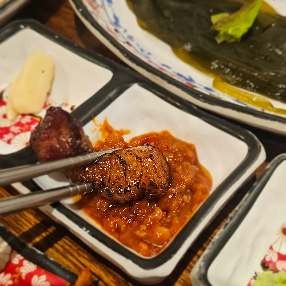 Marinated pork dipped in ssamjang