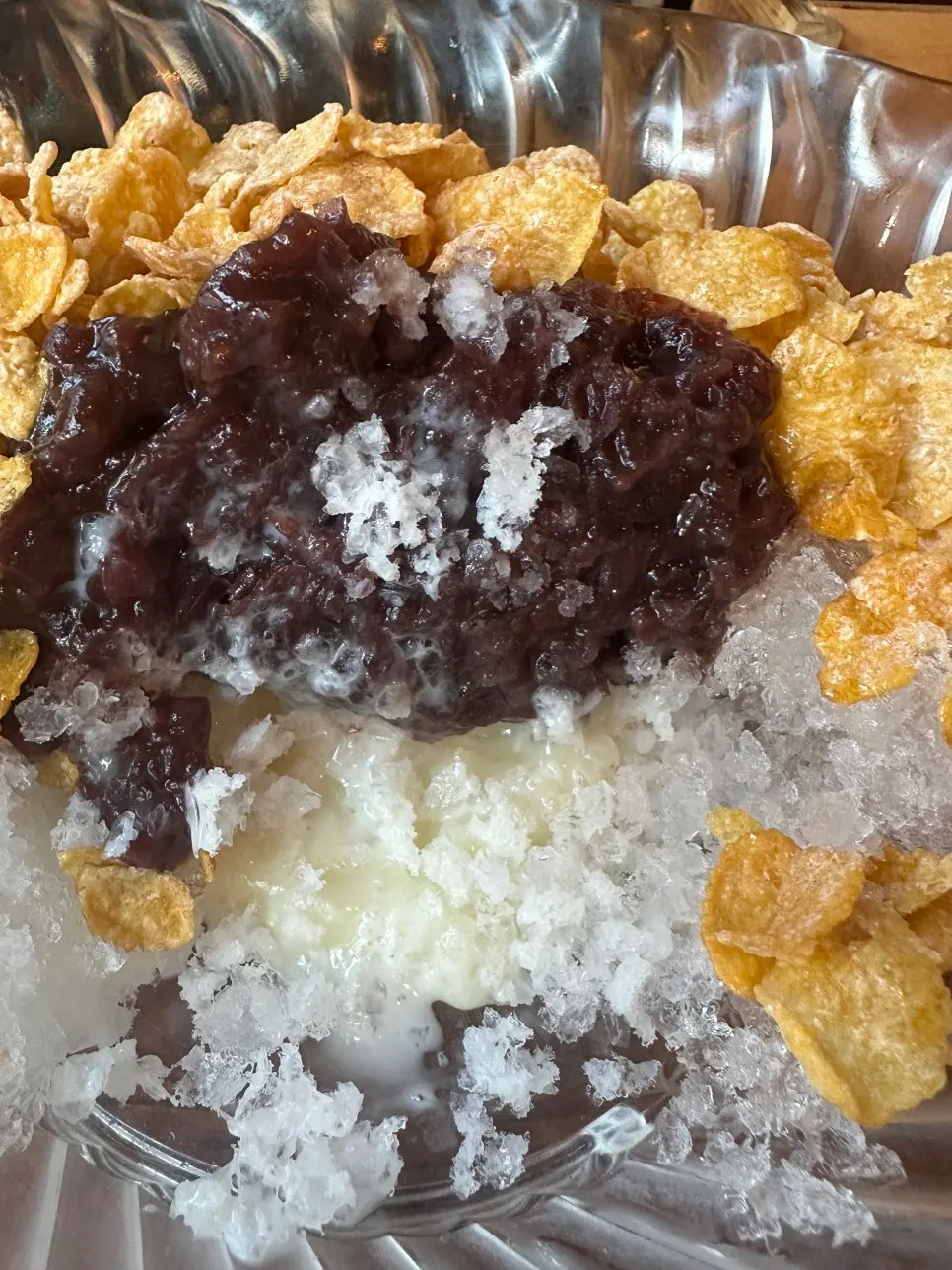 Old-style patbingsu topped generously with condensed milk