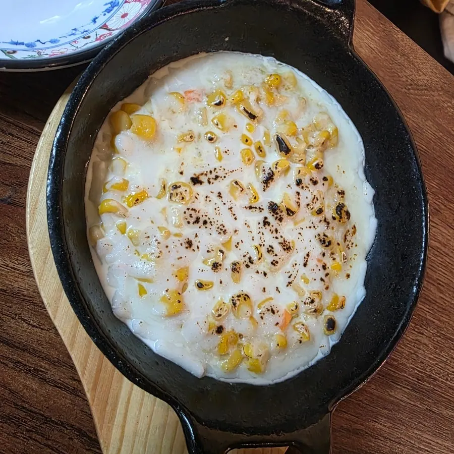 Steamed egg, corn cheese, and lettuce wrap side dishes