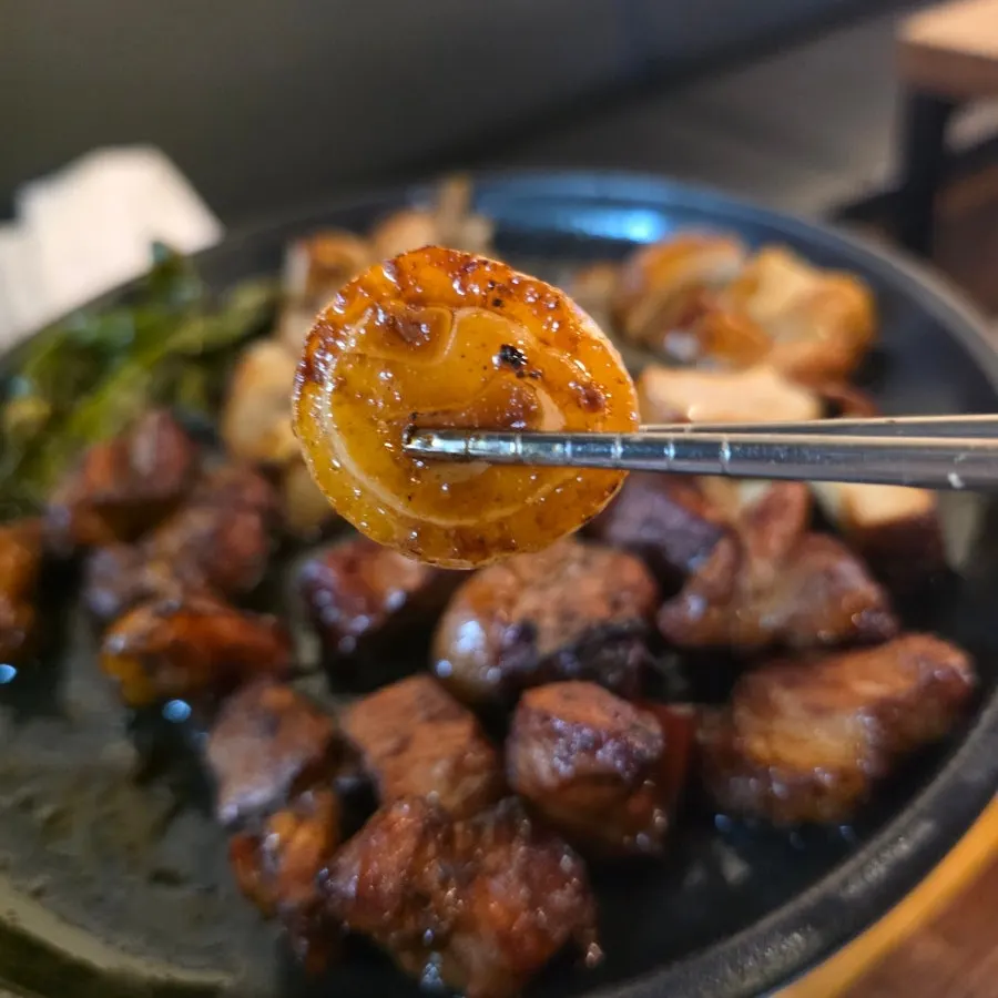 Close-up of pork with marinade soaked in