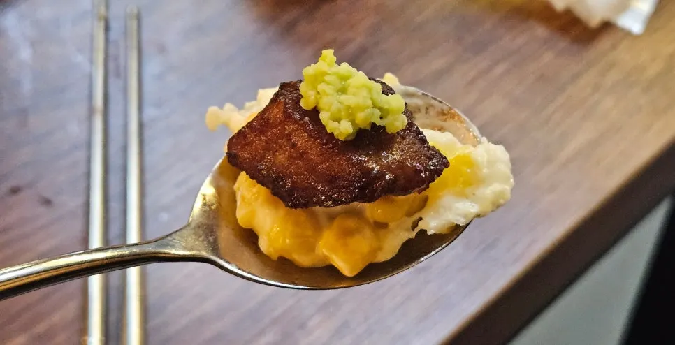 Marinated pork paired with corn cheese