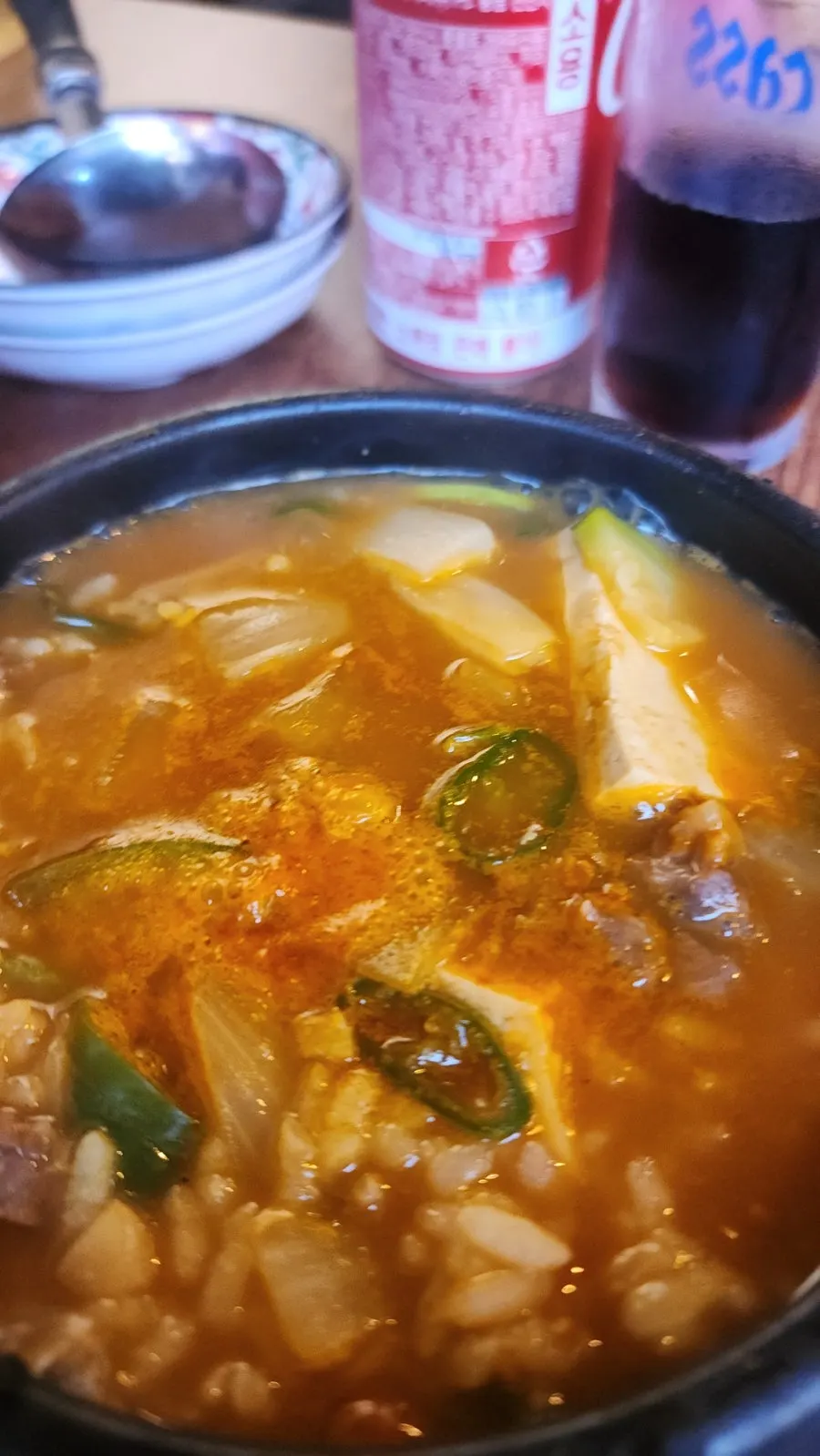 A bowl of spicy soju soup