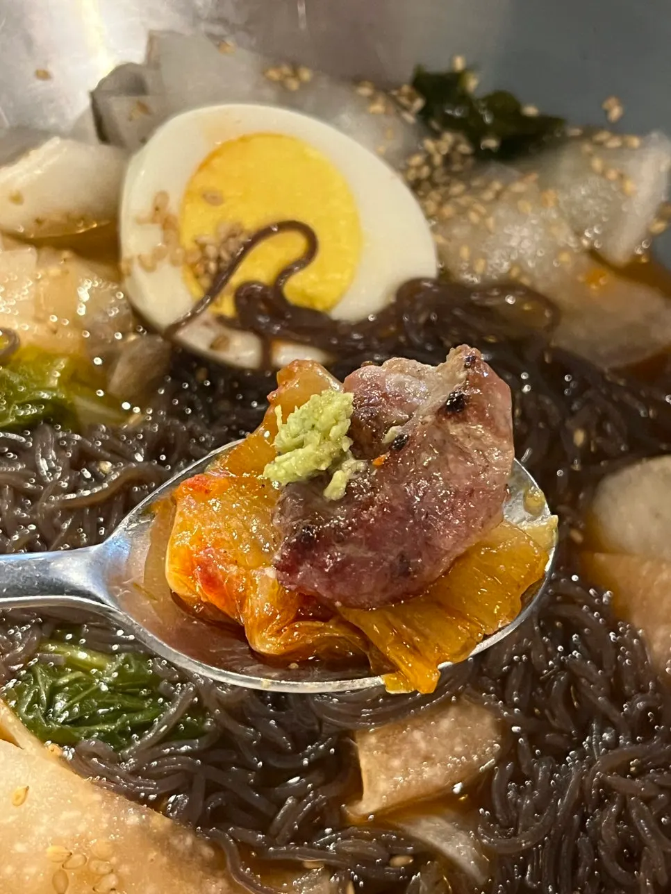 Mul bibim naengmyeon with pickled radish