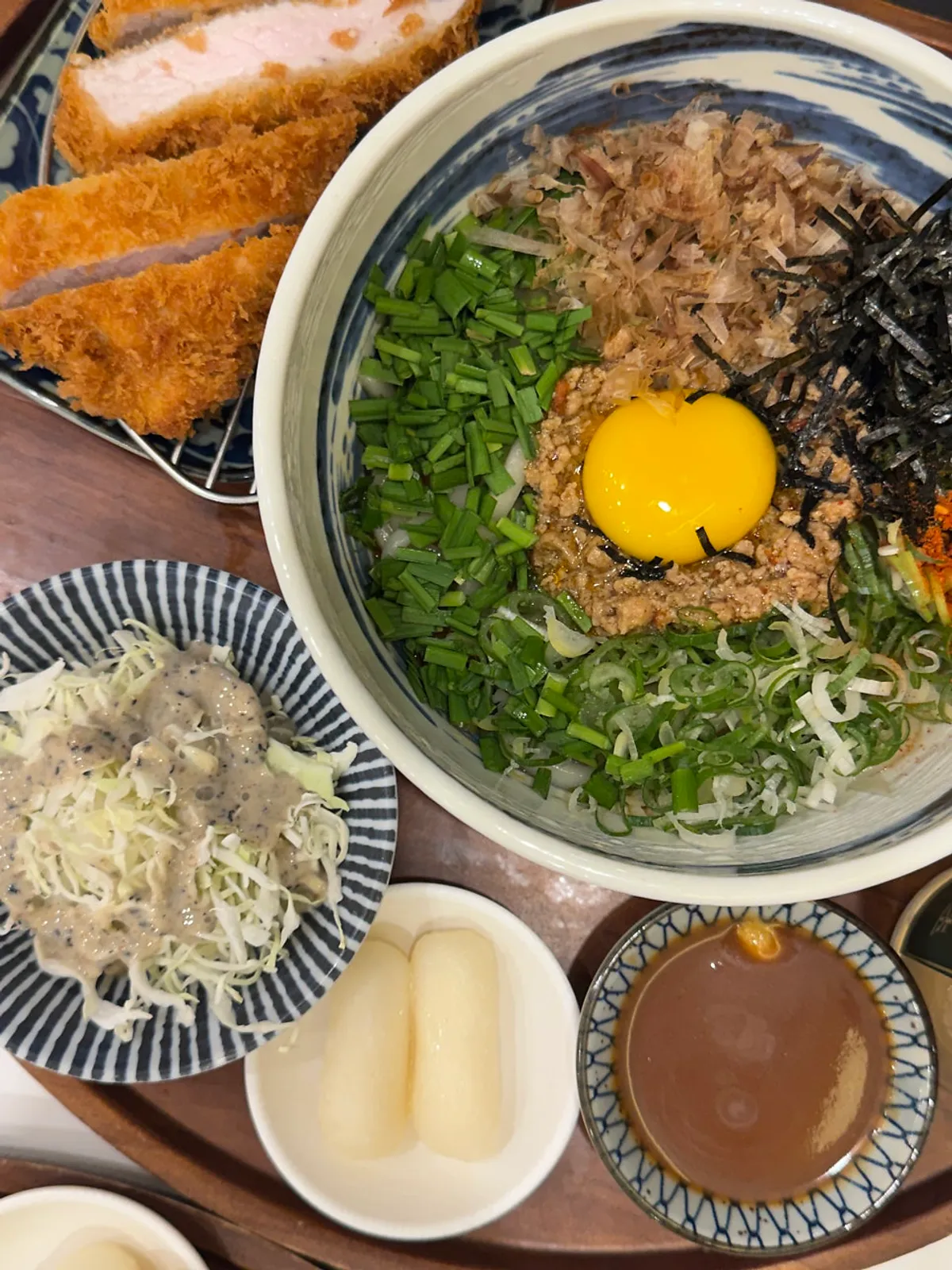Full tonkatsu set spread at Baek Sojeong Nambu Bus Terminal