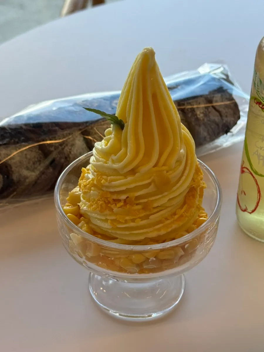 Corn-flavored Sangha Farm ice cream dessert