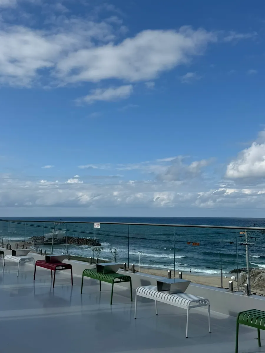 View of Sacheonjin Beach in front of the café