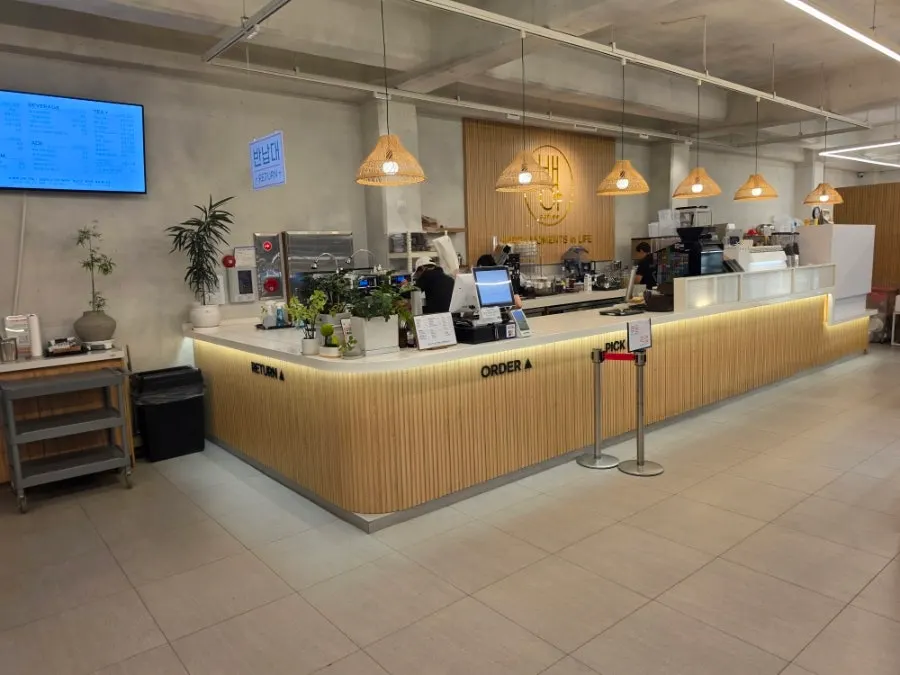 Bread counter with delicious-looking pastries