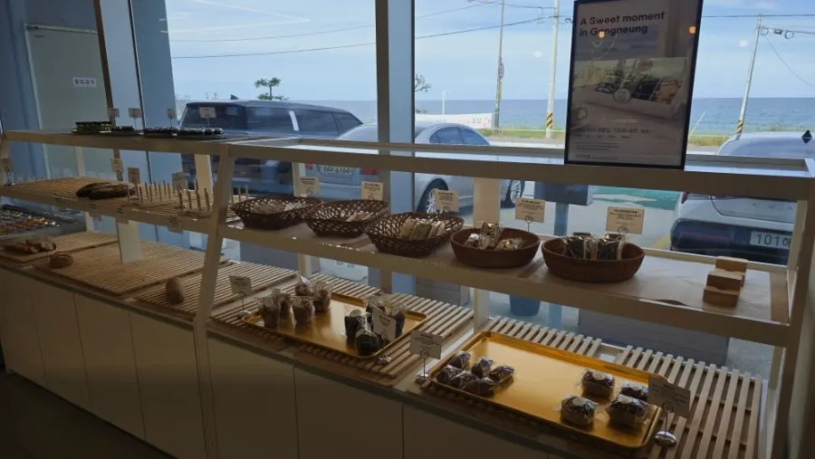 Bread section of the bakery display at Baegya Coffee