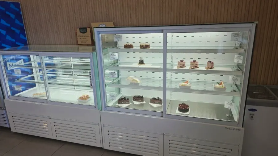 Close-up of the bakery display at Baegya Coffee
