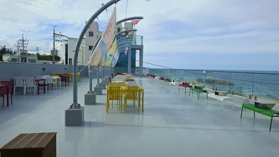 View of Sageunjin Beach from the 4th-floor rooftop of Baegya Coffee