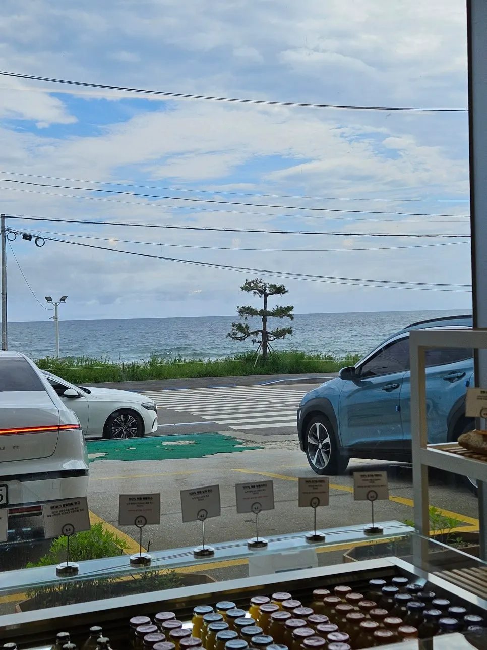 View of Sageunjin Beach seen from outside the café