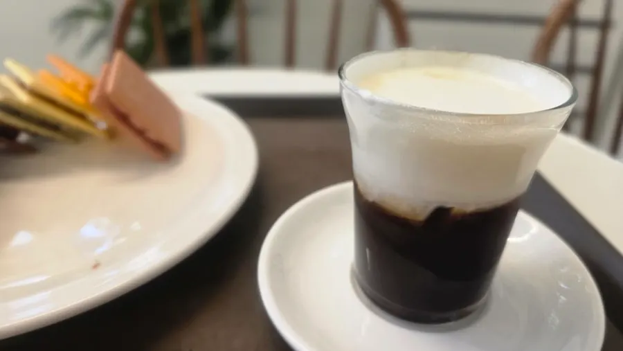 Close-up of the salted cream latte cup