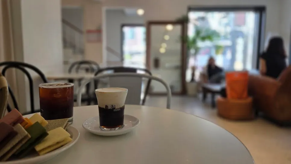 Customers seated at the upper-floor tables