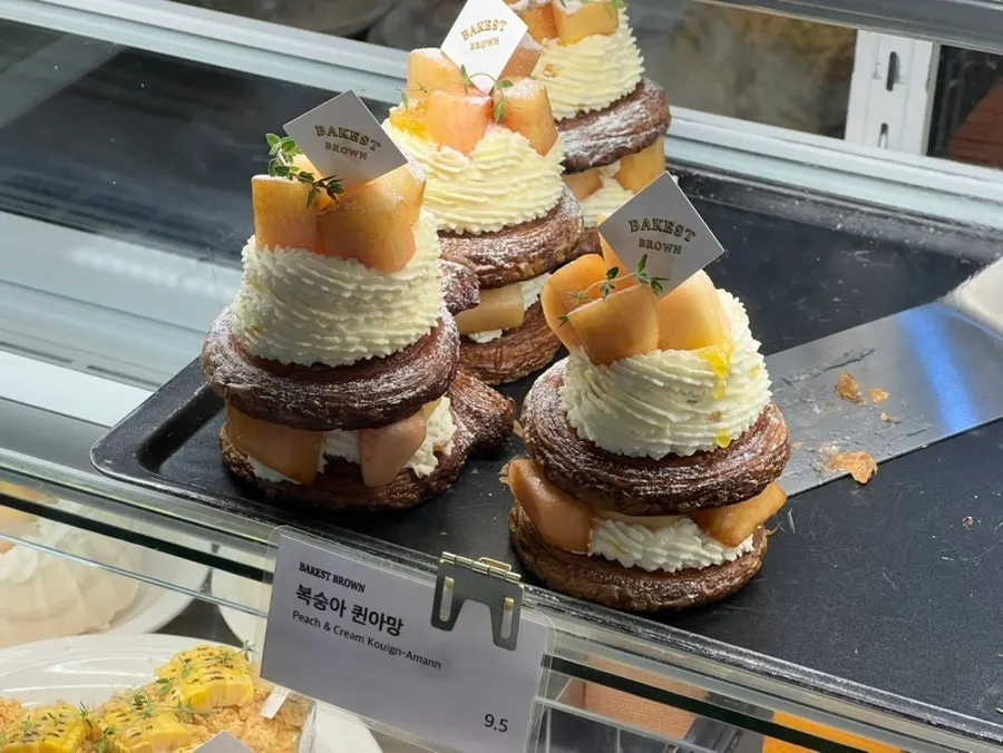 Fig croissant and peach kouign-amann on display