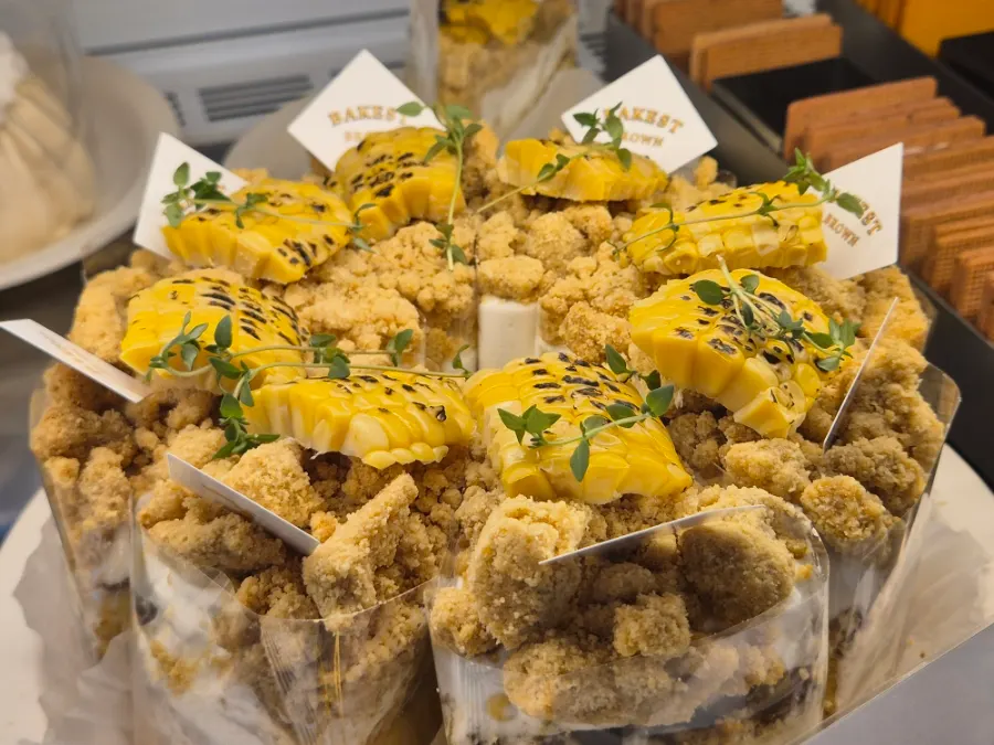 Dessert showcase featuring chodang corn cheesecake