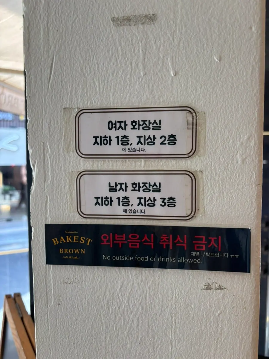 Sign showing restroom locations by floor