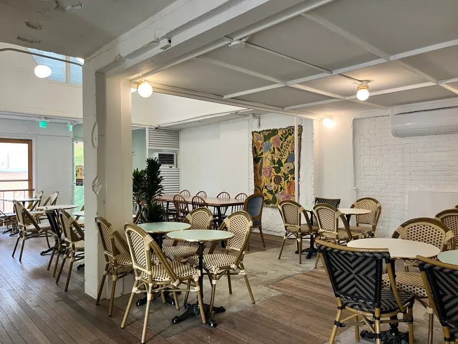 Vintage-style seating on one of the floors