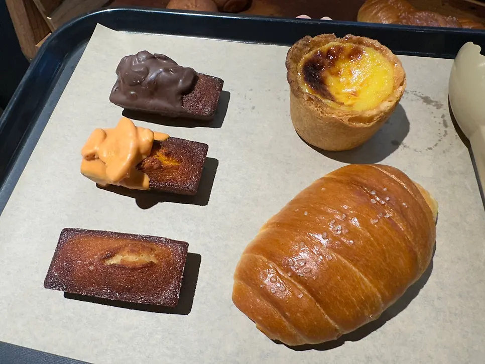Bakery items arranged on a tray