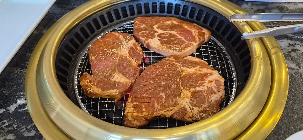 Ribs cooking on the grill plate