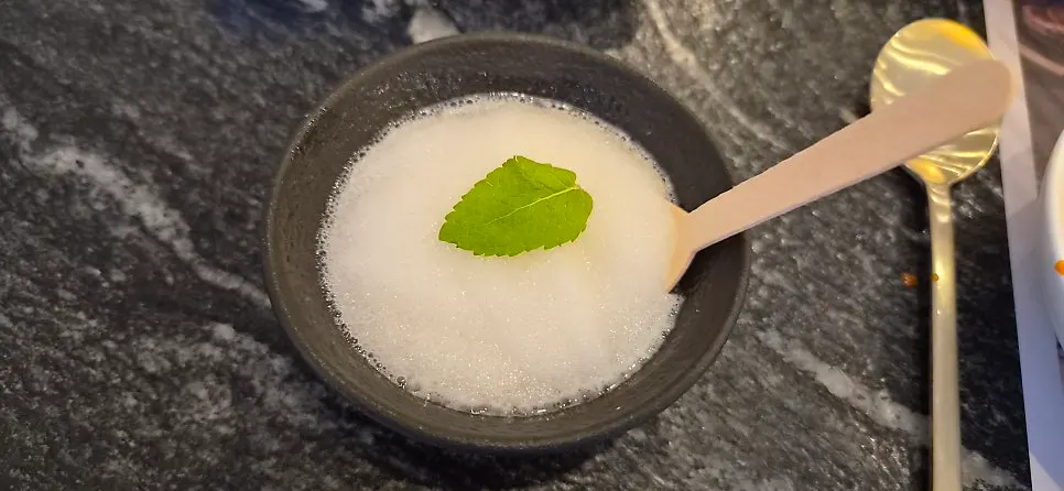 Pear sherbet served at the end of the meal