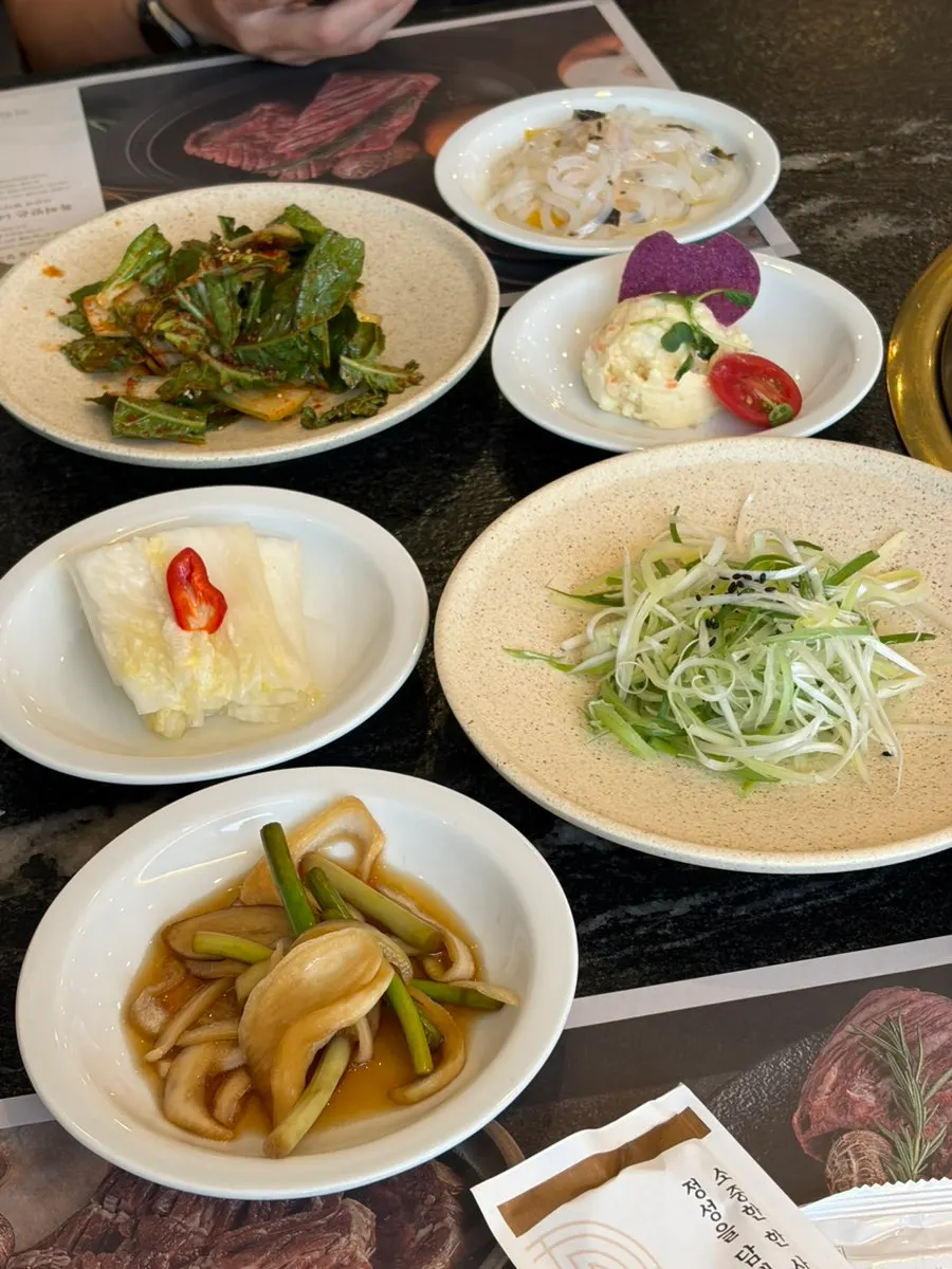 Neatly arranged side dishes for ribs