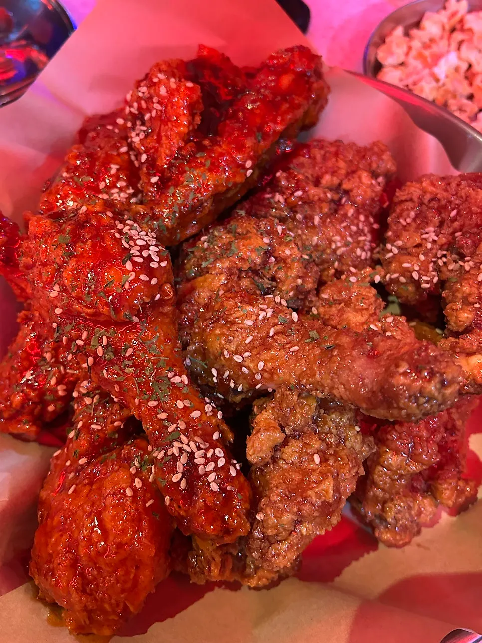 Matsuda Beer with yangnyeom and soy garlic half-and-half chicken