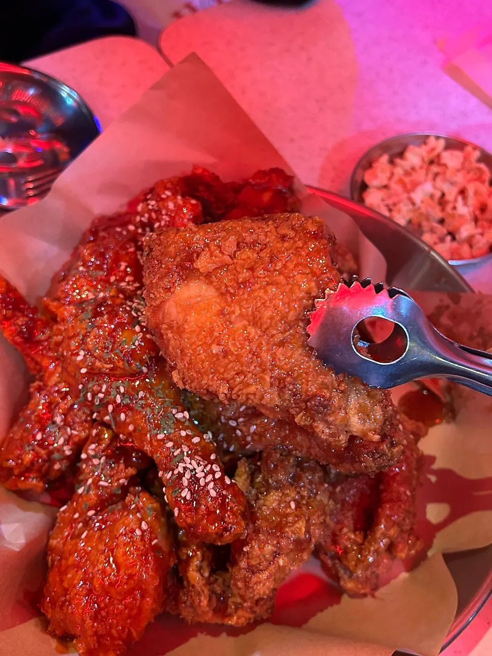 Table with chicken and beer ready