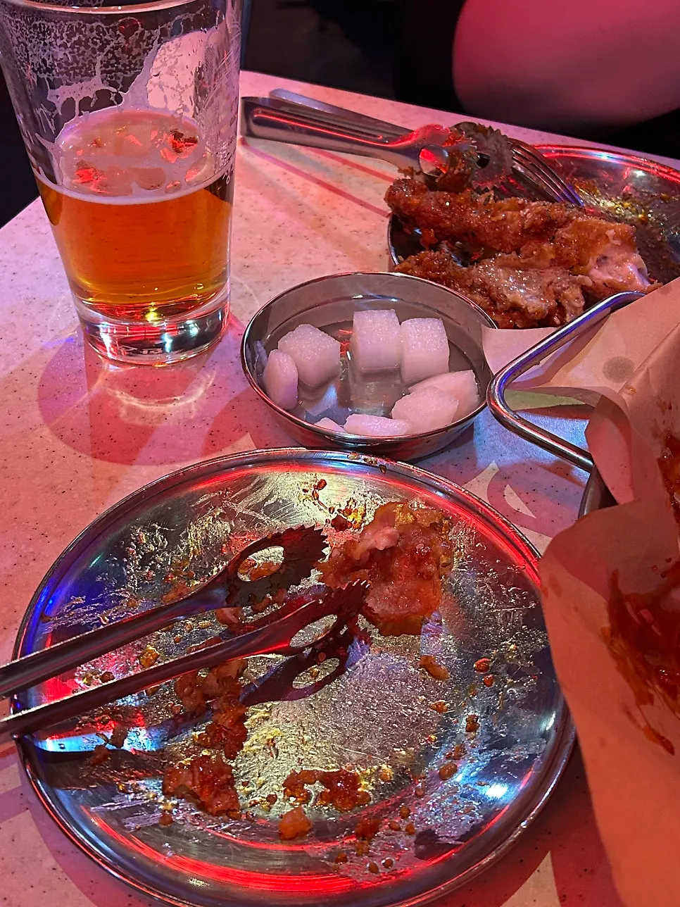 Chicken plate with yangnyeom sauce left over