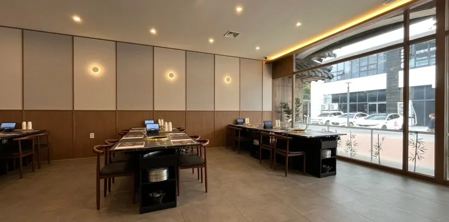 Spacious dining area divided into separate sections