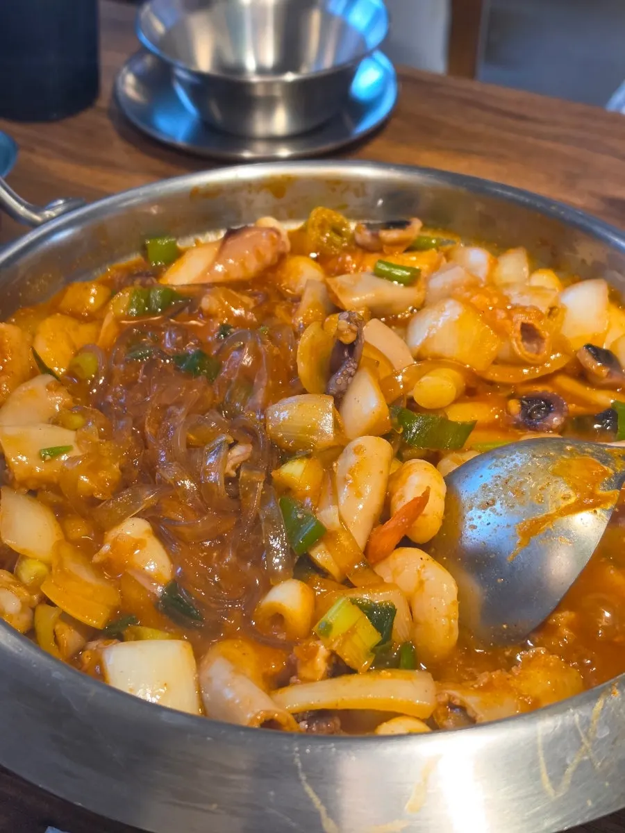 Beef tripe nakgopsae cooking at the table