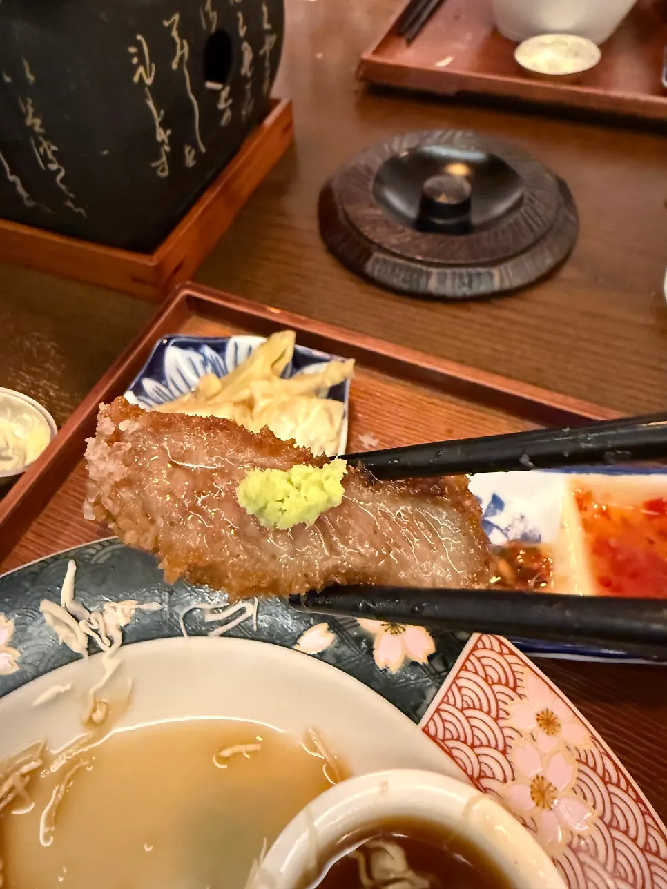 A slice of gyukatsu cooked just right