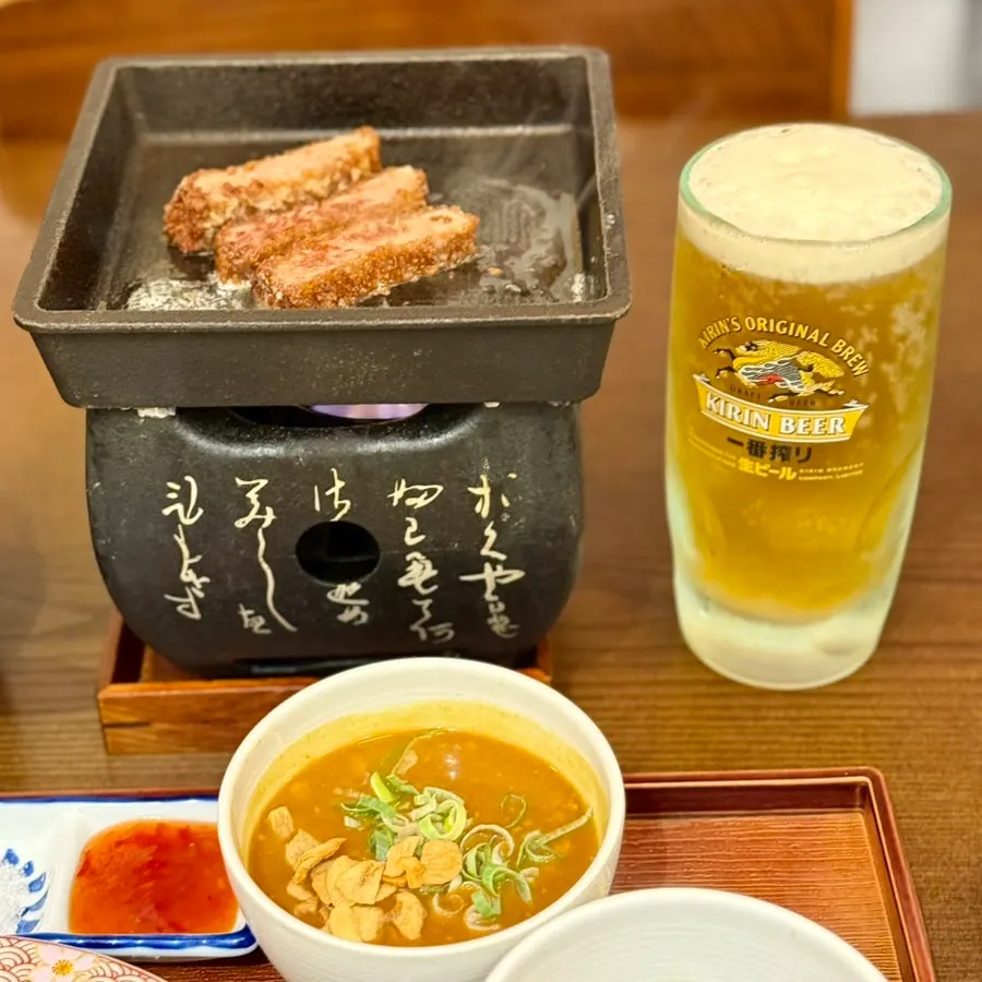 규카츠와 기린 생맥주 한 잔