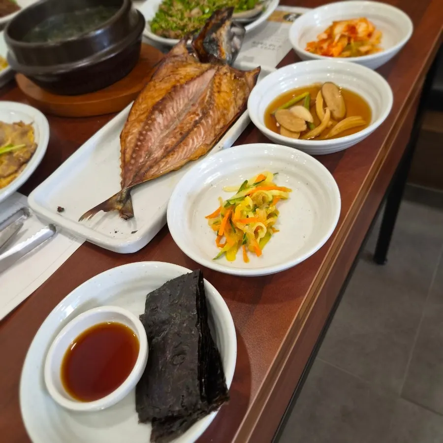 Neatly arranged Korean set-menu side dishes