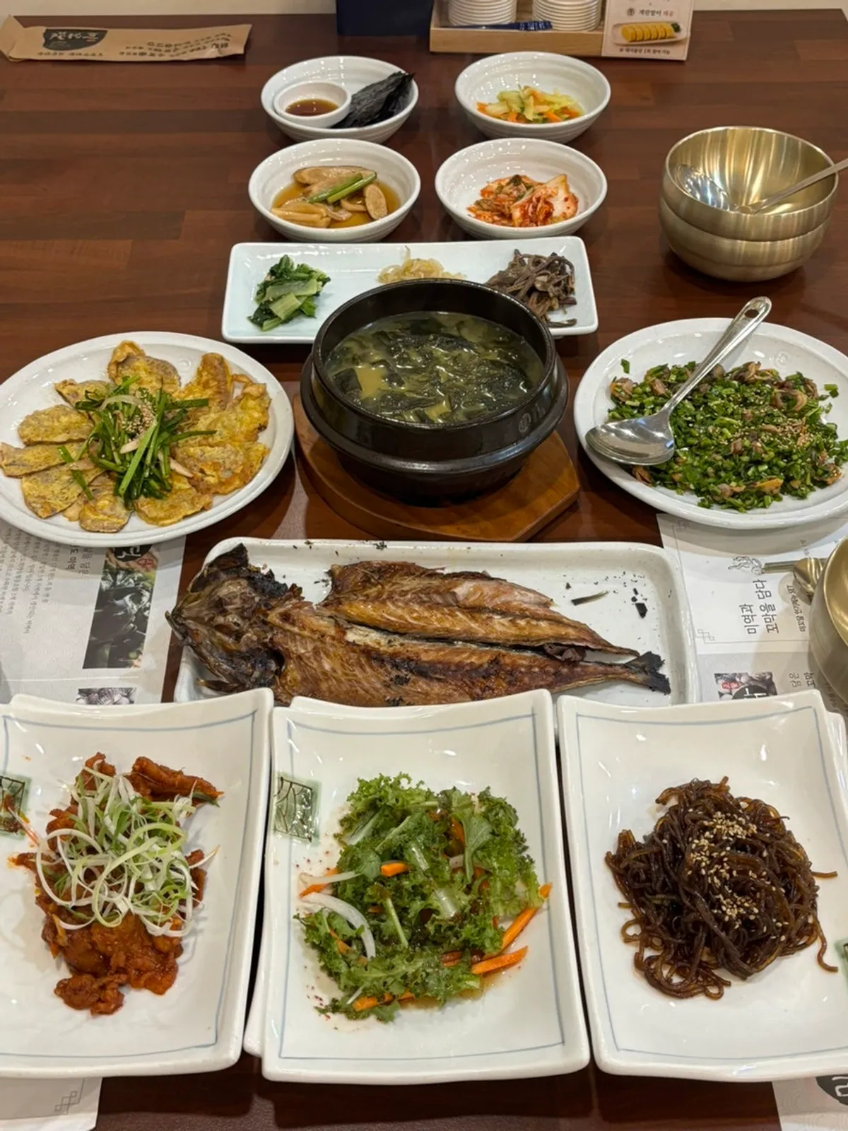Full spread of the Korean set for two filling the table