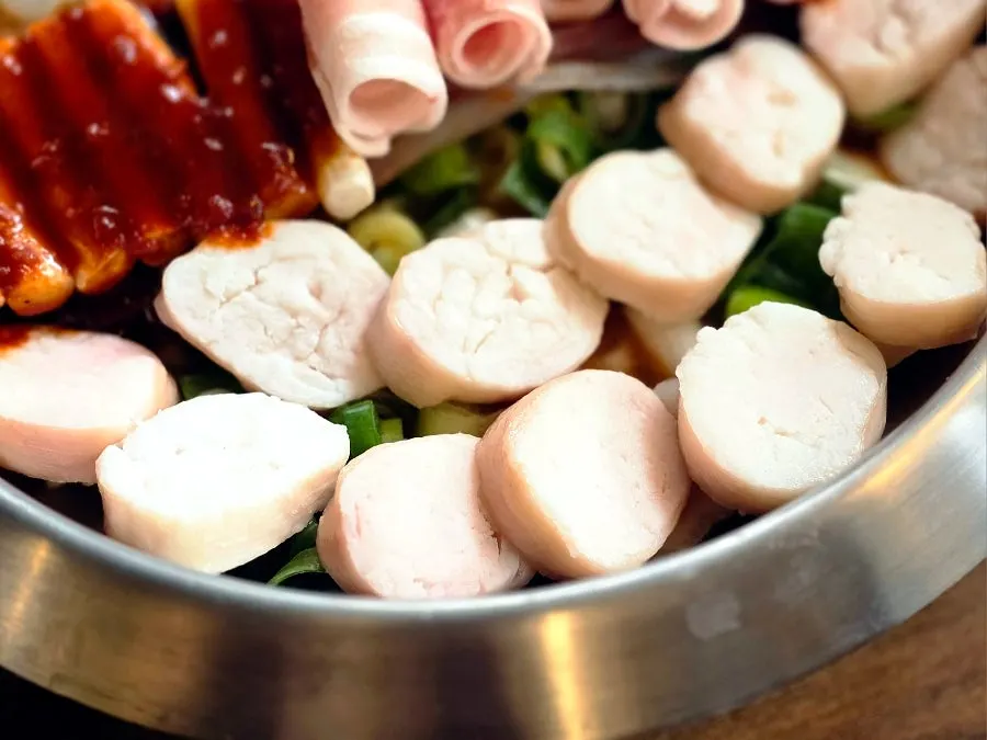 Close-up of beef intestine nakgopsae ingredients before cooking