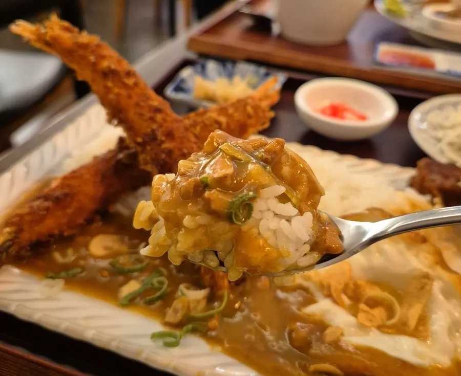 Close-up of the large king shrimp tempura