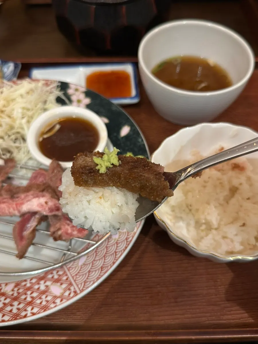 Gyukatsu and wasabi on top of rice