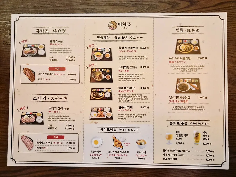 Menu board with prices at Ichigyu Balsan Station Branch