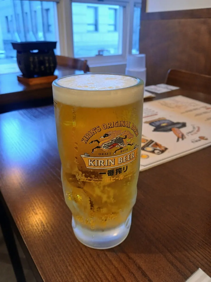 A glass of Kirin Ichiban draft beer