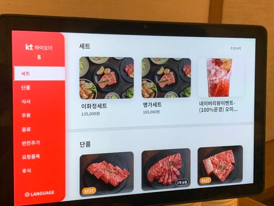 Ihwajeong Galbi Myeongga set menu board