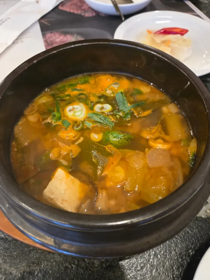 Doenjang-jjigae with tofu and vegetables