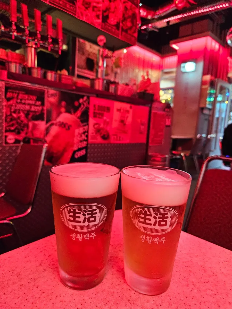 Set of takoyaki and two draft beers