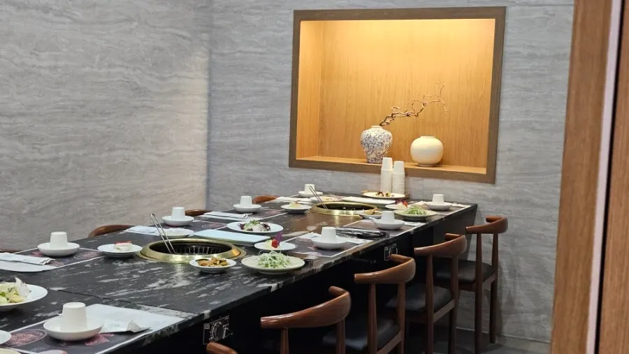 Dining hall with widely spaced tables
